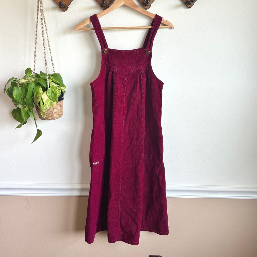 Vintage y2k Mizz Lizz Vintage Burgundy Corduroy Pinafore Jumper Dress Cotton